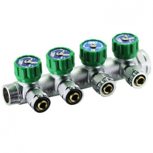 Коллектор регулирующий 90°, 3/4-16ц 4 вых. с цангами под трубу МП ?16 90-3/4(4)-16